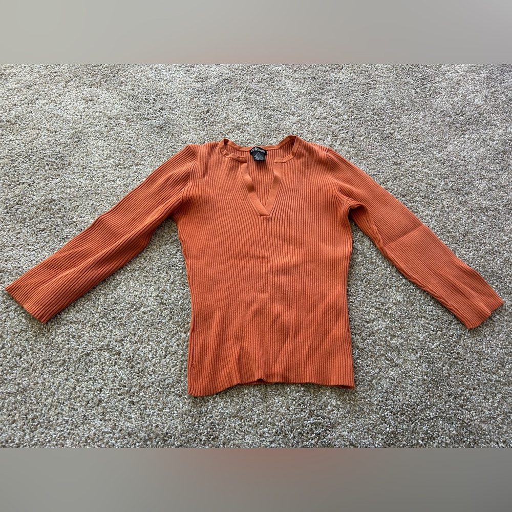 Willi Smith Terracotta Ribbed Knit Top